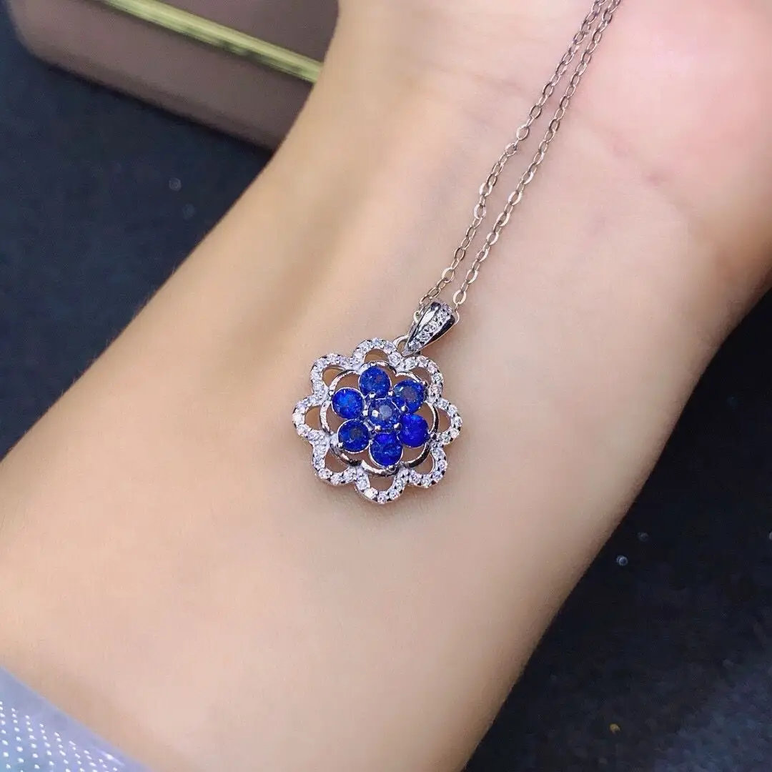 ZECAA 925 Blue Sapphire Jewelry Woman Sapphire Pendant With Natural Blue Sapphire 3*3mm S925 Silver Blue Sapphire Lady Pendant