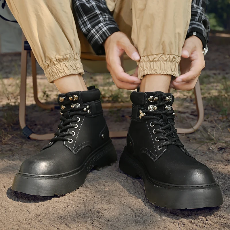 أحذية عجل واسعة معززة بأربطة على الموضة وخياطة مزدوجة ومضادة للخدش وأحذية عمل متينة بمقاسات كبيرة