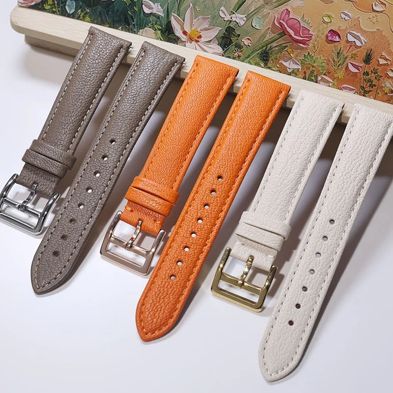 Elegantly Designed Elephant Grey Leather Strap Quick Release H Buckle Women's Watch Band Compatible with Hermès Orange Wristband