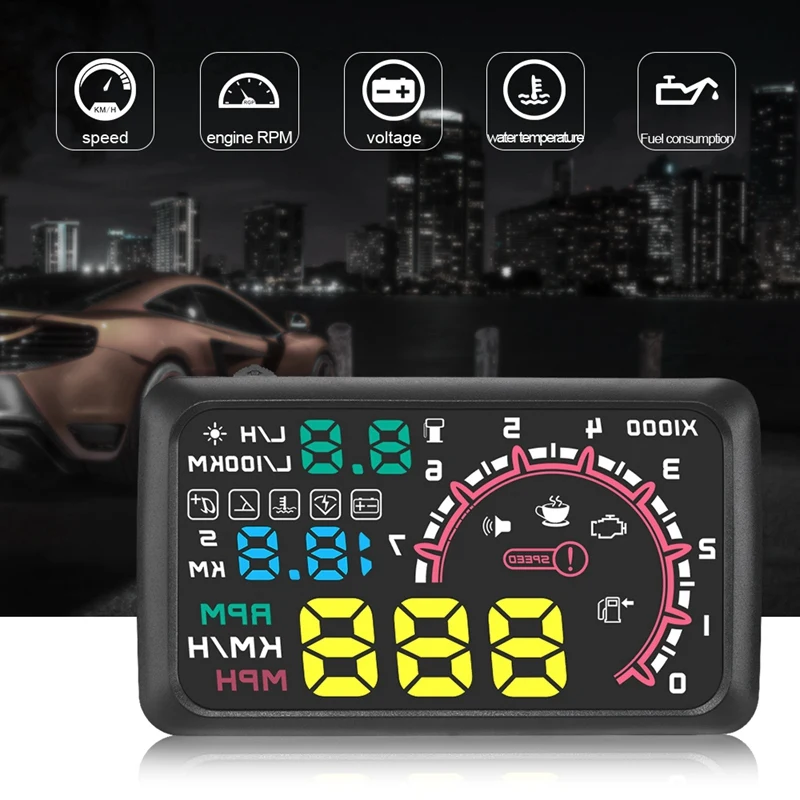 Multi-Function Car 5.5 Inch Hud Head Up Display Speeding Fuel Warning Windshield Projector System With Obd2