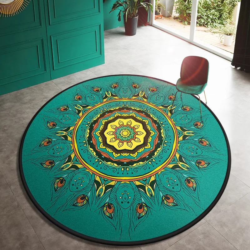 3D Green Peacock Round Carpet Custom Ethnic Large Carpet Living Room Bedroom Carpet Salon Rugs Home Decorative Doormats Home