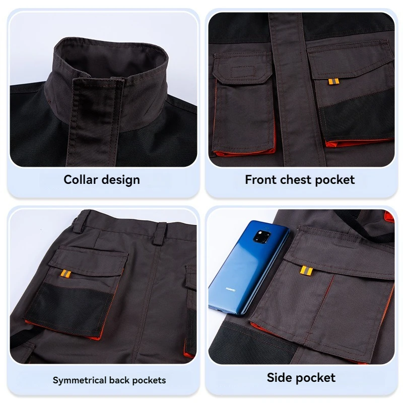 Work Clothes Men Construction Labor Protection Suit With Multi Pockets Wear-resistant Durable Work Uniform Jacket Pants Set Men