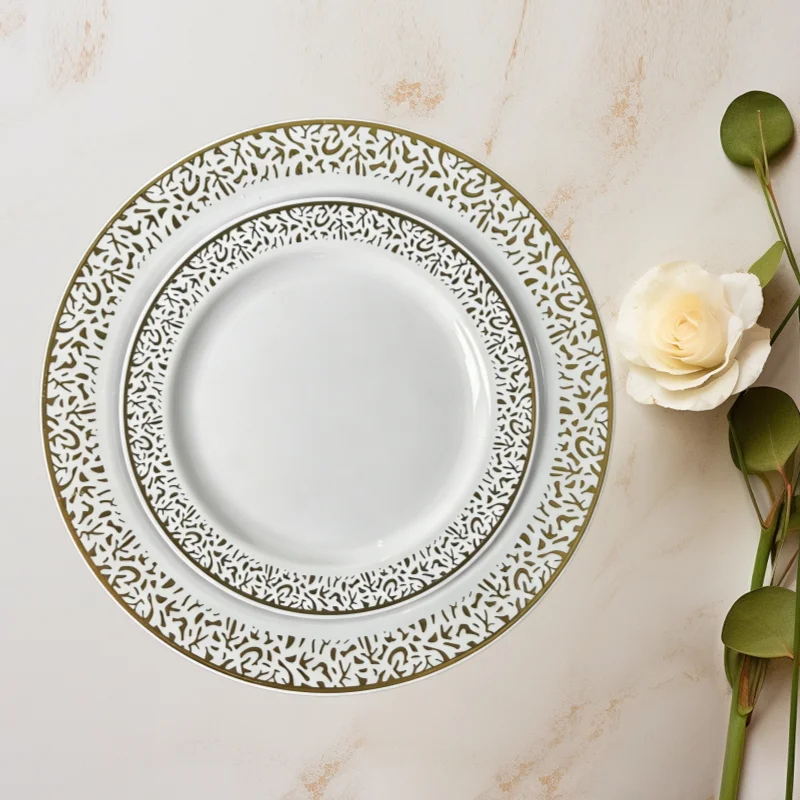 10/20pcs Lace Gold Border Dinner Plates Set 7.5