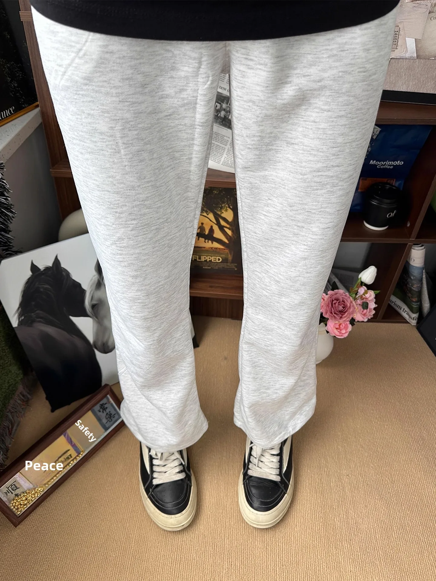 

ay American Sle Wide Leg Sweatpants Men Autumn Straight Tube Knife Pants White Flower ey Cleanfit Sports Pants