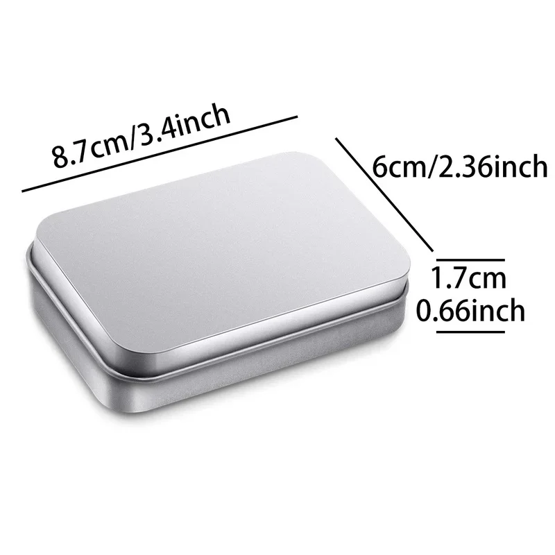 1 Piece Silver Metal Tin Case Box Container with Lid Mini Portable Small Storage Container Kit for Home Storage Stickers