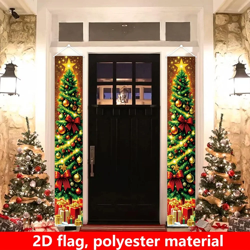 2D FLAT 1 Pair Christmas Tree Pattern Festive Backdrops & Banners, Party Supplies, Party Packs, Home Decoration Couplet Flags