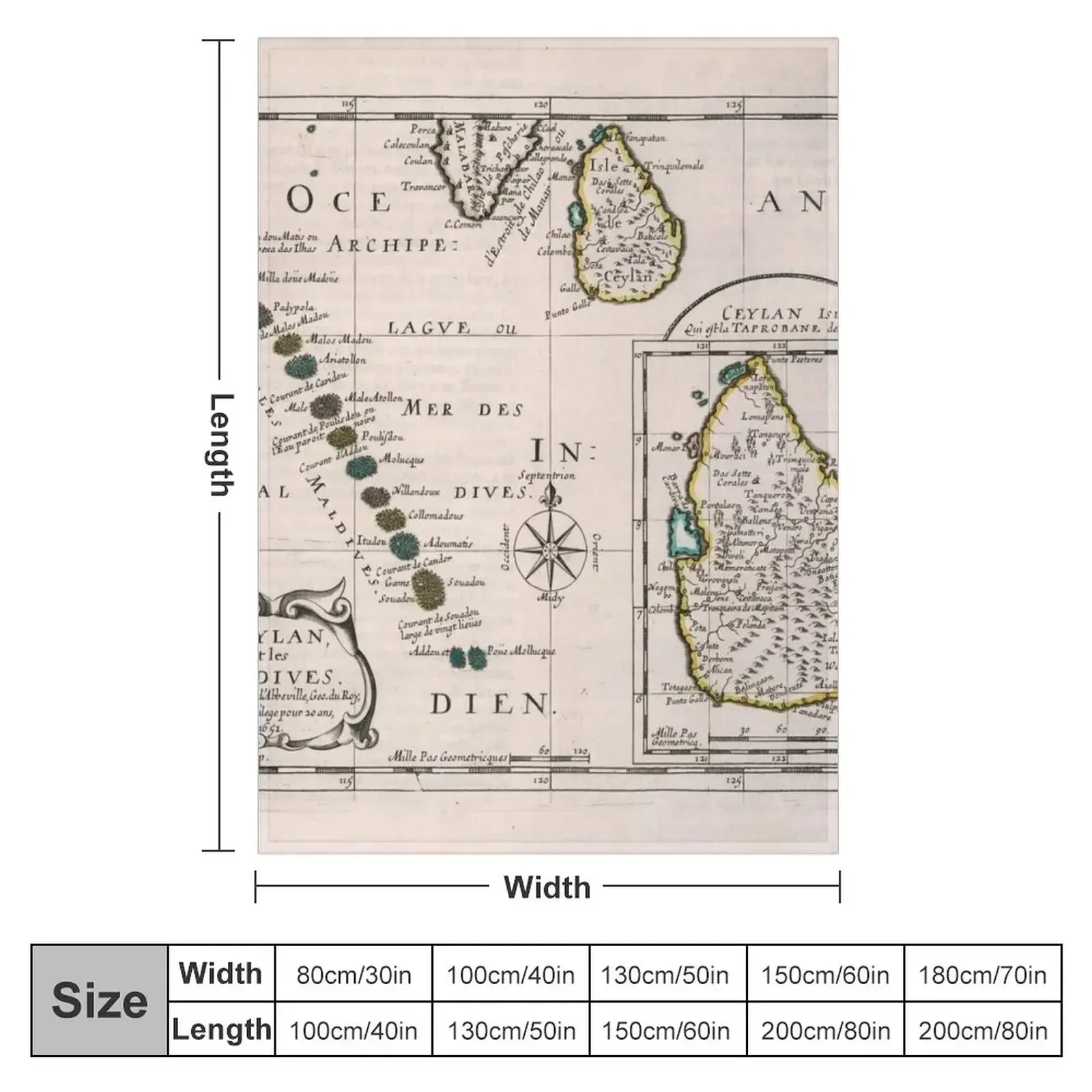 Vintage Maldives and Sri Lanka Map (1652) Throw Blanket Plaid christmas gifts Blankets Sofas Of Decoration Camping Blankets