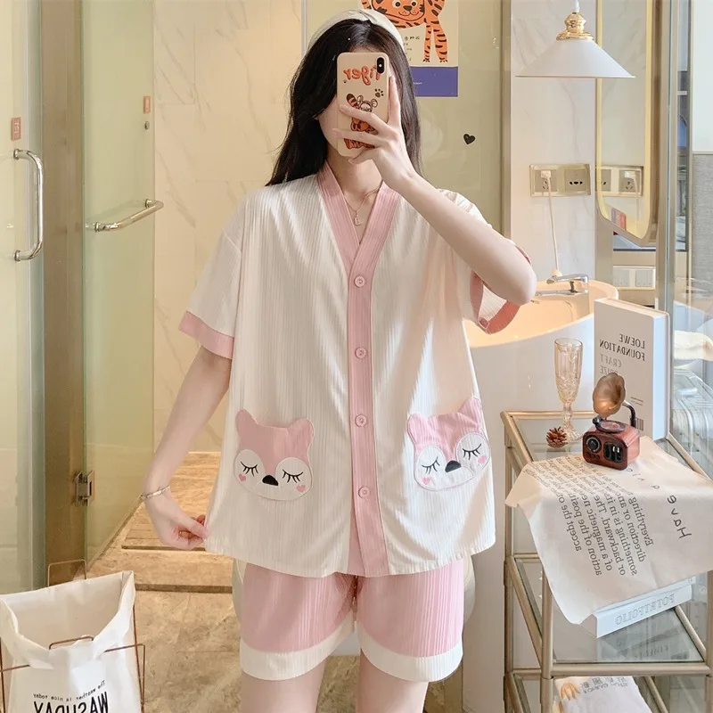 Women Pajama Set Summer Hot Sleepwear Shorts Cute Pijamas Girls Homewear Grils Cute Pyjama Short Pants Cartoon Home Clothes