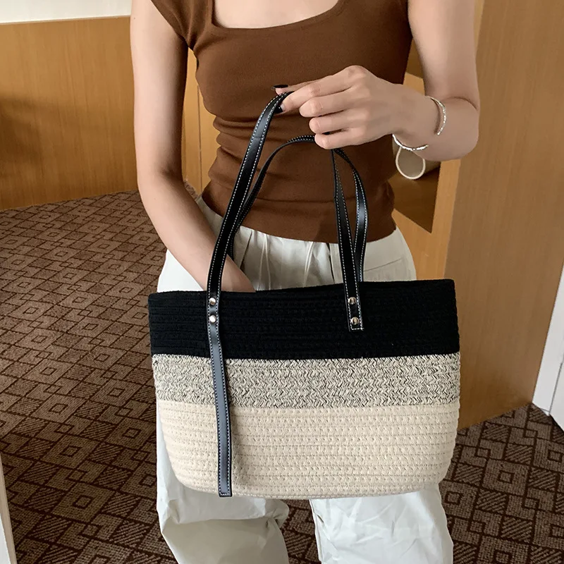 New Large Capacity Beach Shopping Bags Luxury Designer Rattan Woven Shoulder Bag Women Handmade Straw Handbags Summer Travel Bag