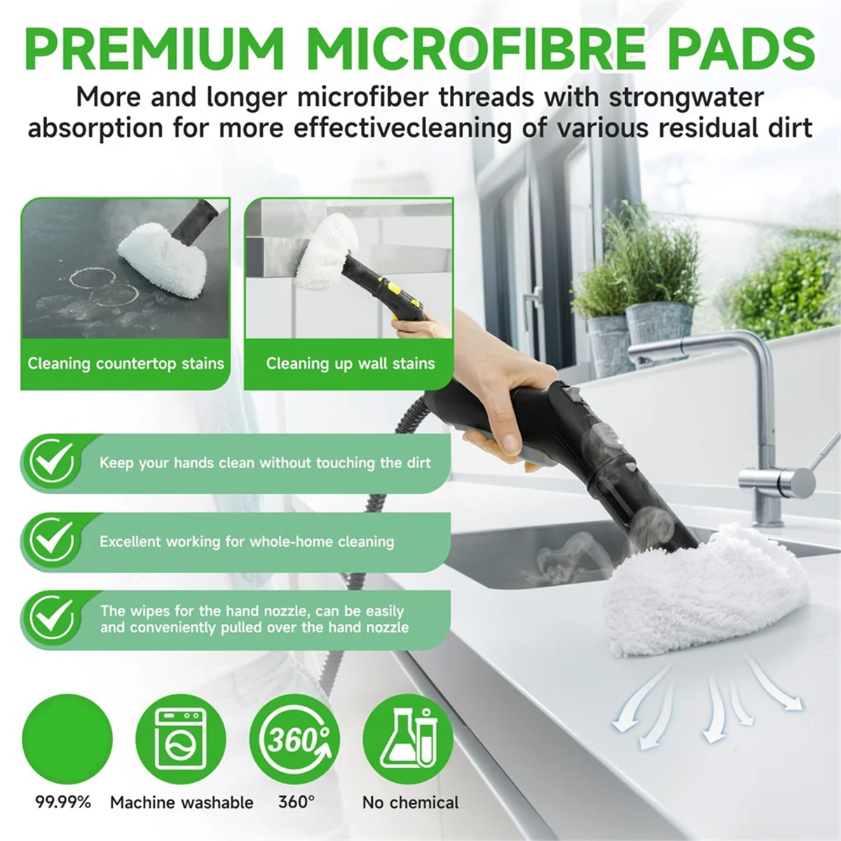 Acessórios FZFZ para limpador a vapor Easyfix SC2 SC3 SC4 SC5, com conjunto de pano de microfibra e escovas redondas para bico de piso