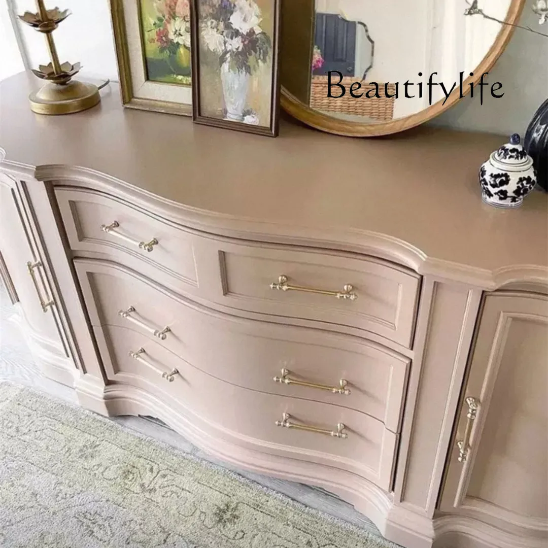 French antique solid wood living room home decoration cabinet American rural retro storage side cabinet