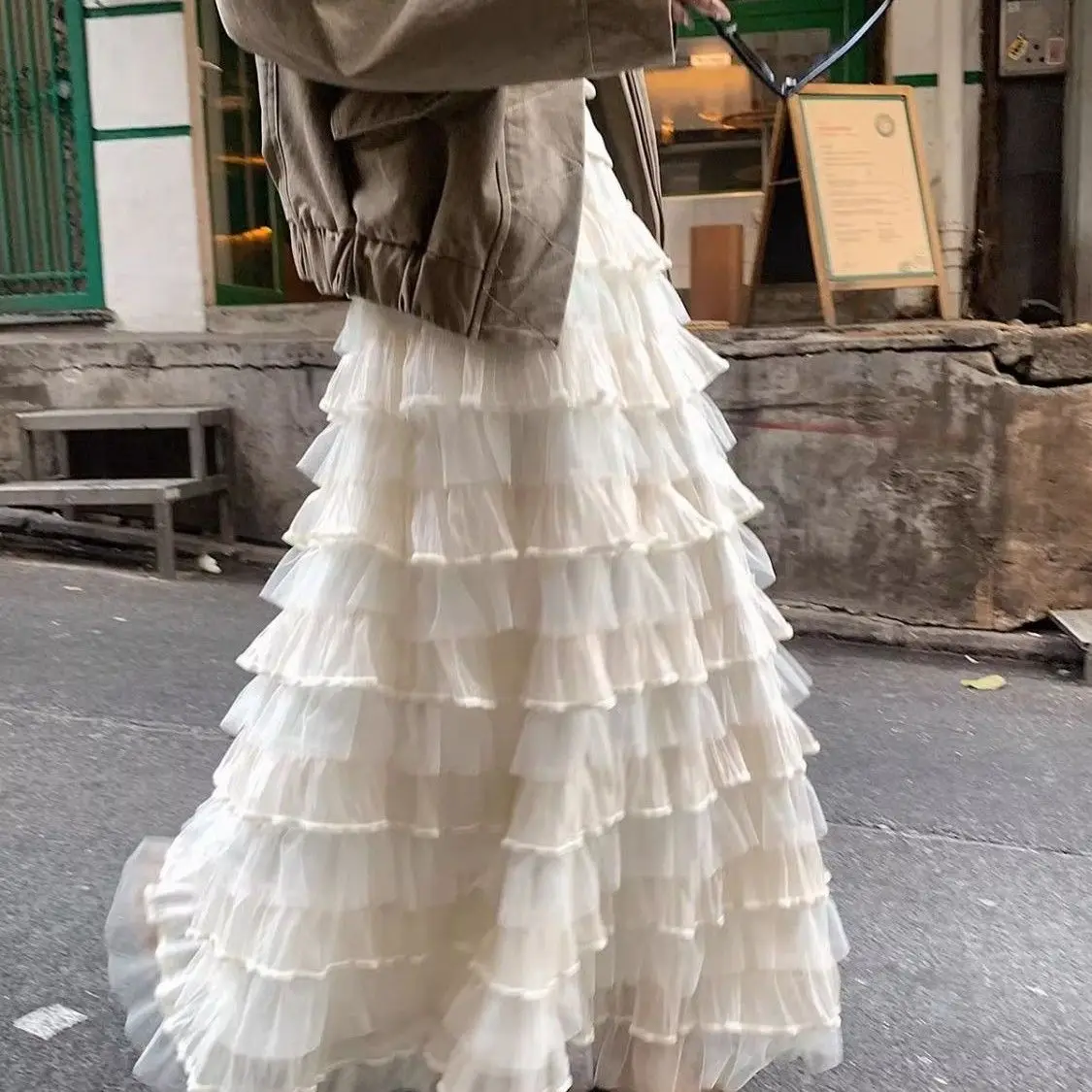 

Корейская новая многослойная юбка-кейк для весны и лета, полудлинная, женская, из сетчатой ткани, с высокой талией, А-силуэт