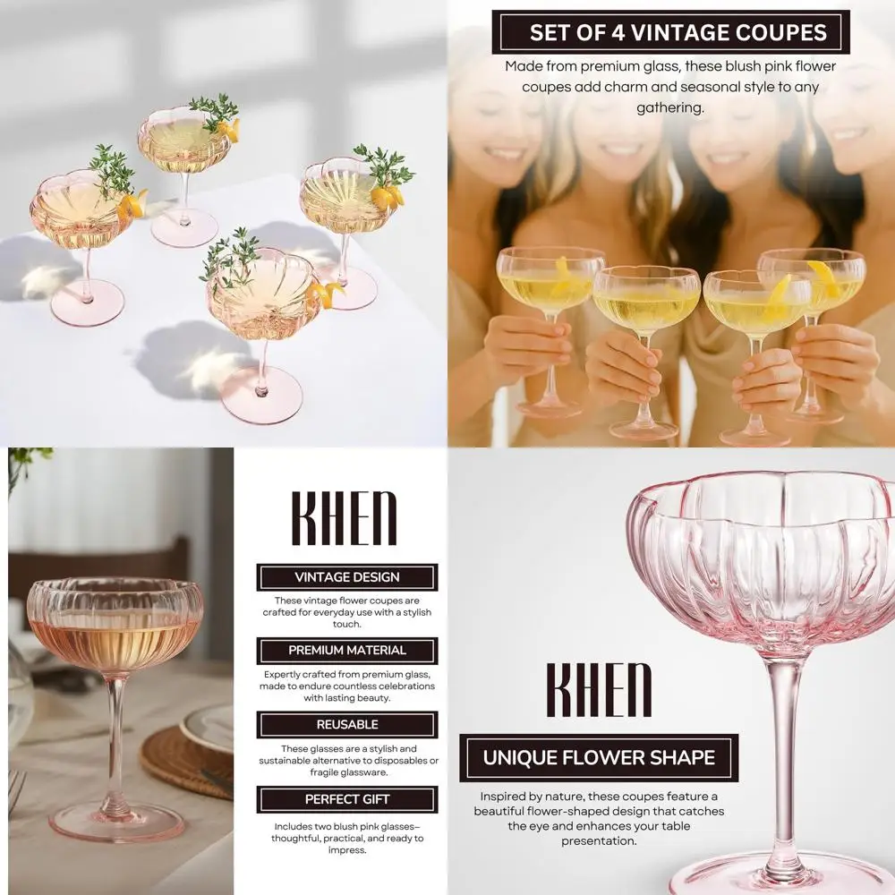 

Set of 4-7.7oz Wavy Champagne Cocktail Glasses - Blush Pink | Elegant, Colorful Glassware for Prosecco & Mimosas