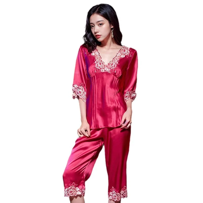 High Quality 19Momme Heavy Real Silk Pajamas Women's Sexy 100% Half Sleeve Homewear Couple Suit in Stock Wholesale