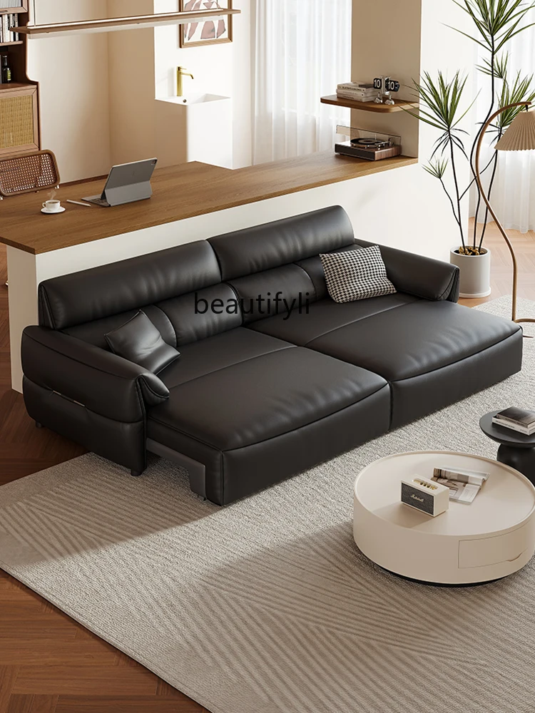 

Multifunctional Electric Sofa Leather Sofa Bed Dual-Use Folding Retractable Living Room Straight Row