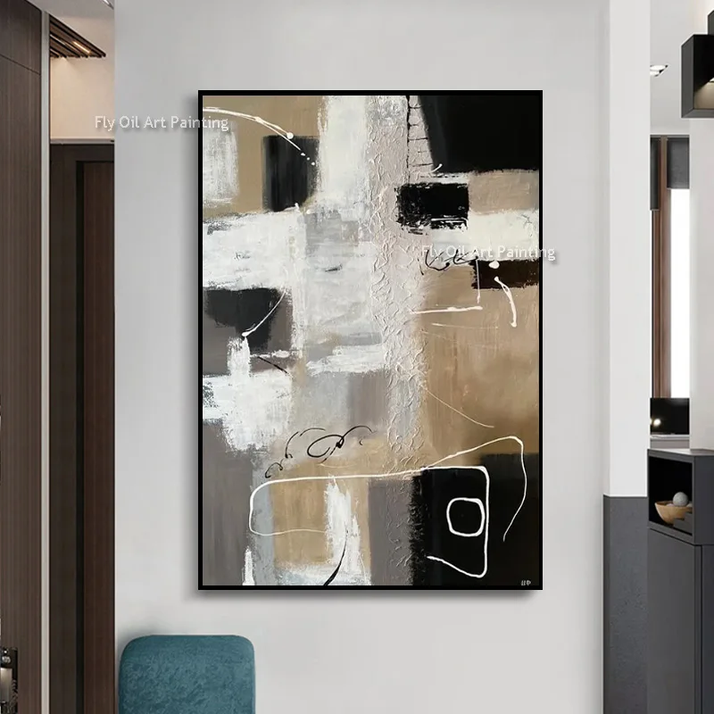 Oversized Hand‑Crafted Mark Rothko Style Neutral Block Thick Canvas Wall Art Scribble Abstract Oil Painting For Room Decor