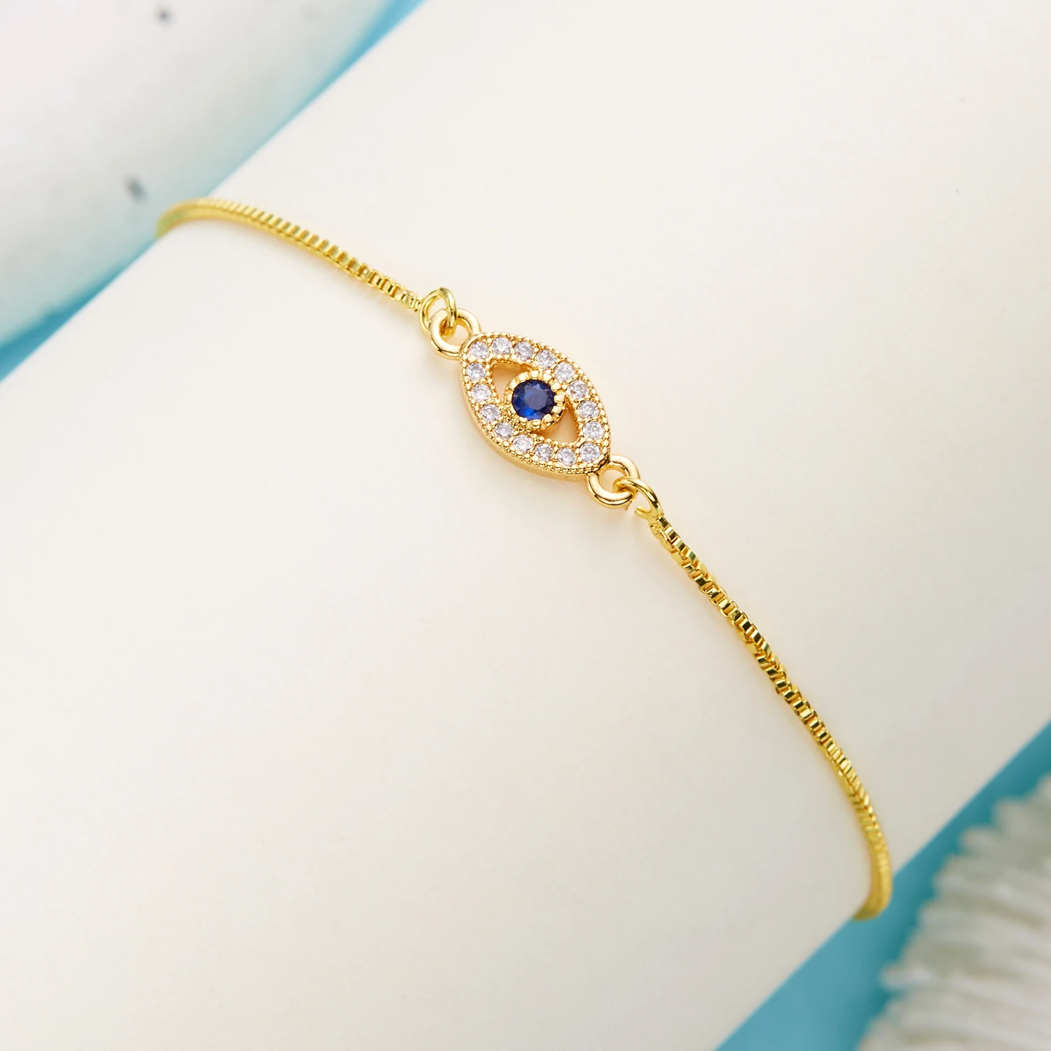 Exquisite Zircon Blue Crystal Evil Eye Bracelet Classic Turkish Lucky Eyes Gold Color Chain Bracelets For Women Men Jewelry Gift image 2
