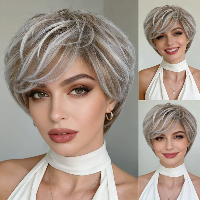 Synthetic Short Curly Wig for Women Breathable Hair Extensions Mixture Color Daily Cosplay Head Cover Ladies Stylish Accessory