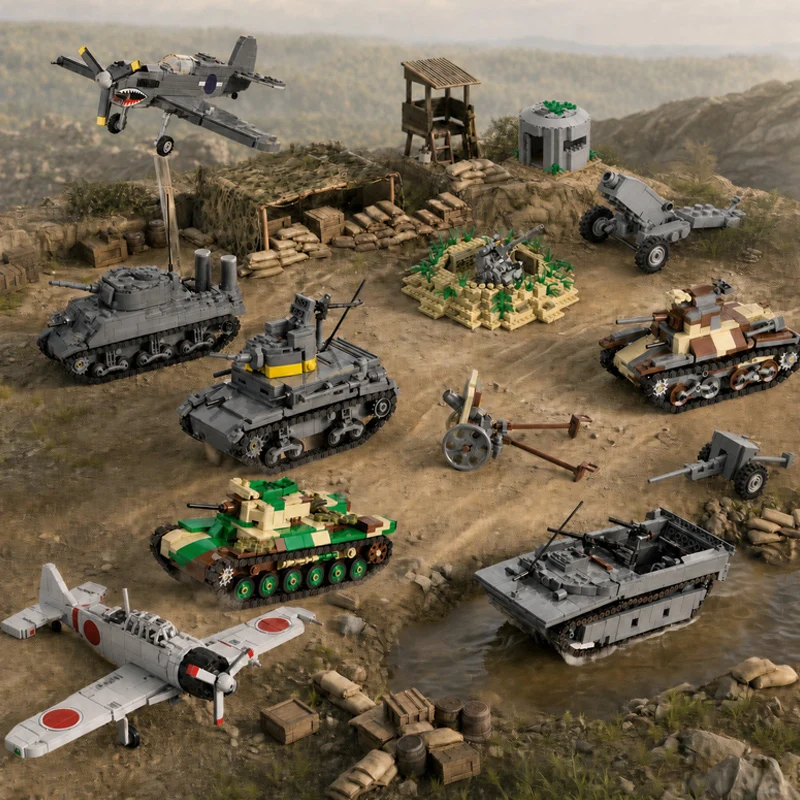 Large-Scale Military Diorama Building Kit, Multiple Tanks, Aircraft and Artillery Set, Professional Collection Display Model