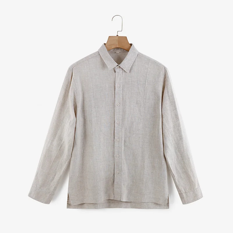 

Мужская свободная льняная рубашка с длинным рукавом, дышащая, с отложным воротником, повседневная, из льняной смеси, для весны и лета