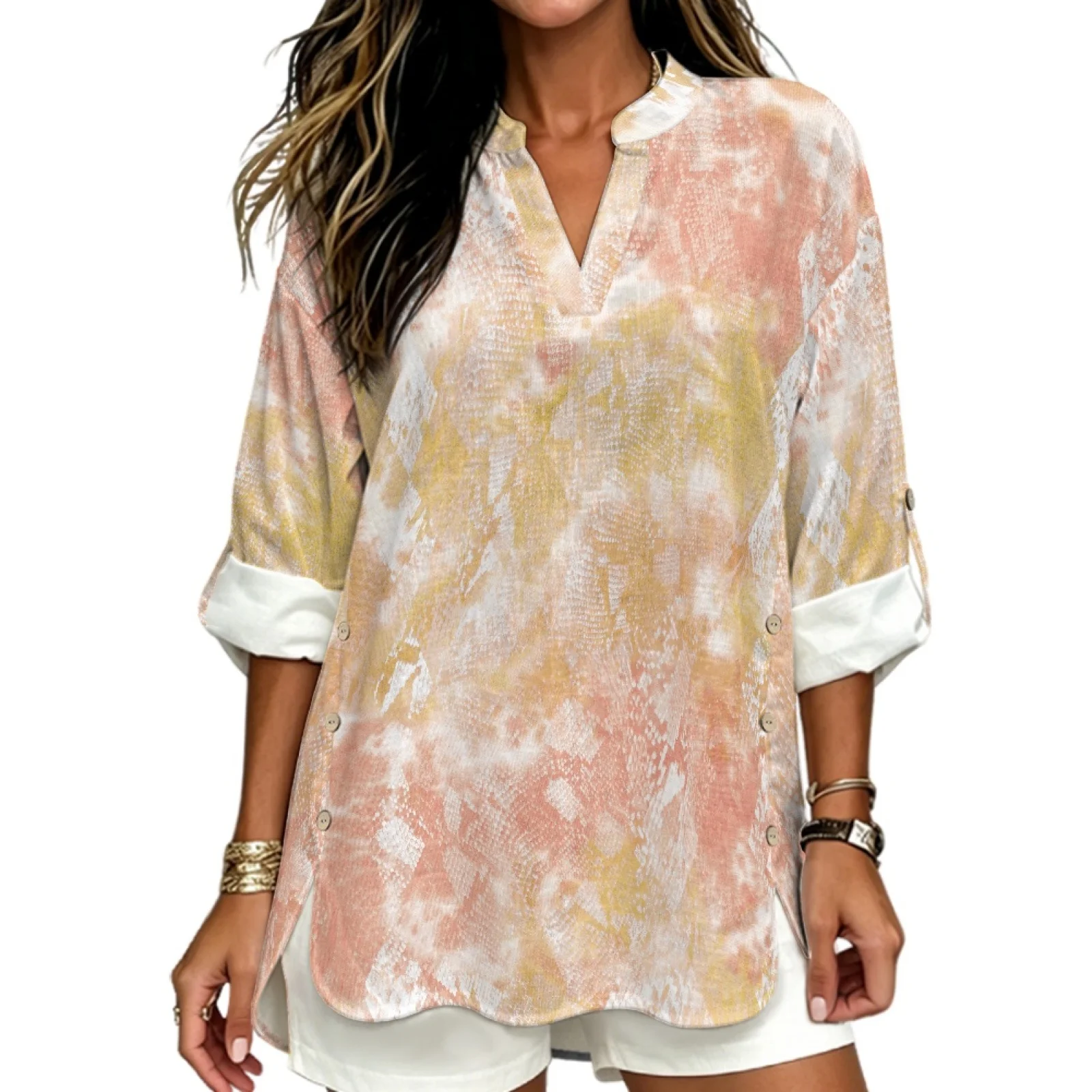 PENSTROLL Lightweight Linen Style Workout Tops Breathable Women's Shirts for Summer Coastal Trips Blush Stone Pad