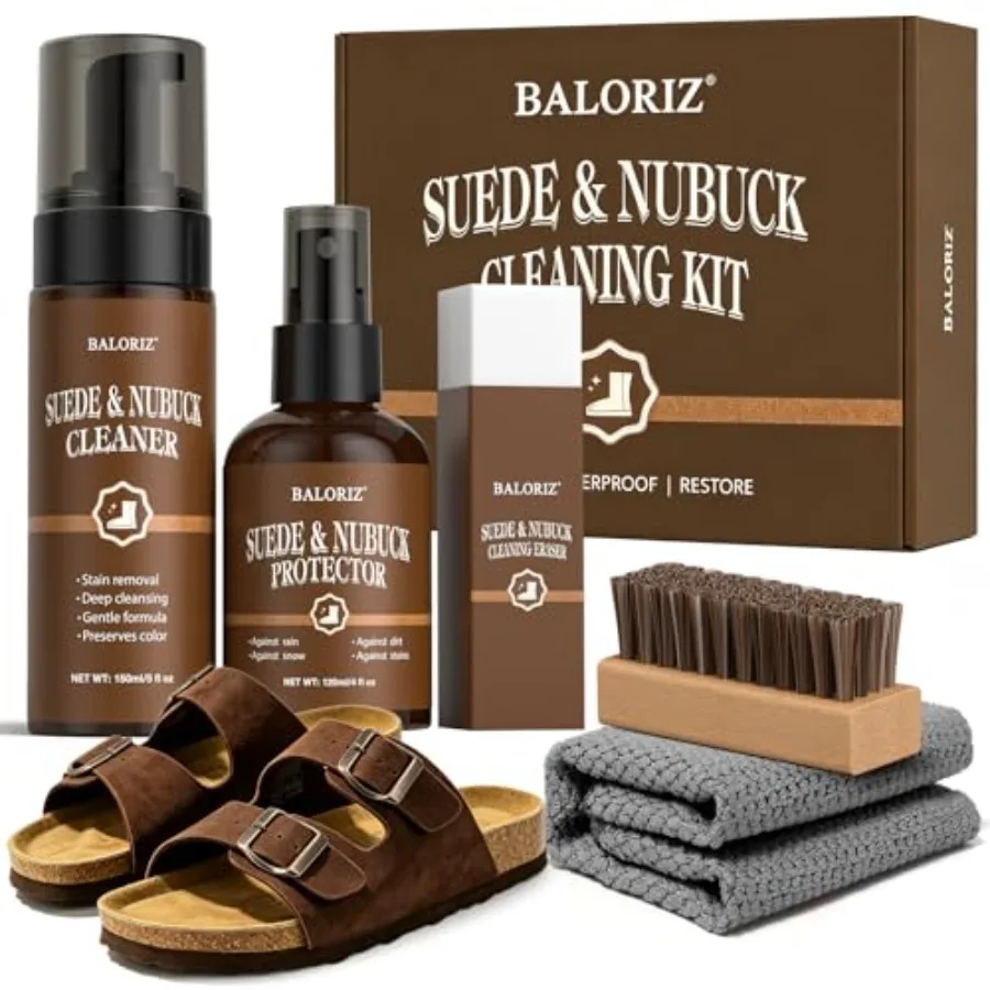 

Suede and Nubuck Care Kit for Clog and Sandal, 5-Piece Set with Cleaner, Protector, Suede Brush and Eraser Clean, Microfiber Cl