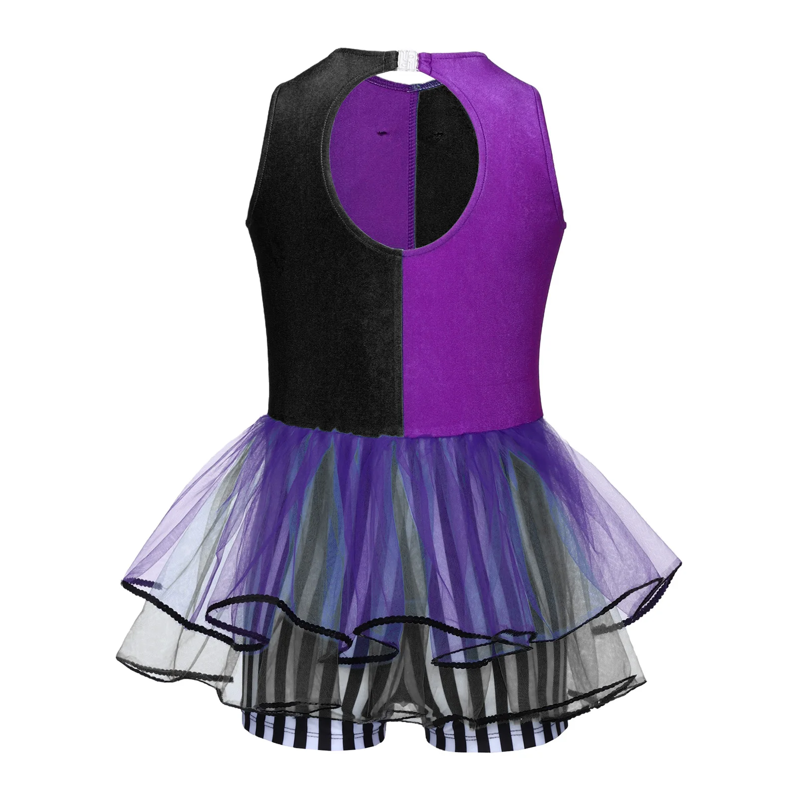 Girl Ballet Modern Jazz Latin Dance Bodysuit Jumpsuit Mesh Tutu Skirt Stripes Shorty Unitard Dress Circus Performance Costume