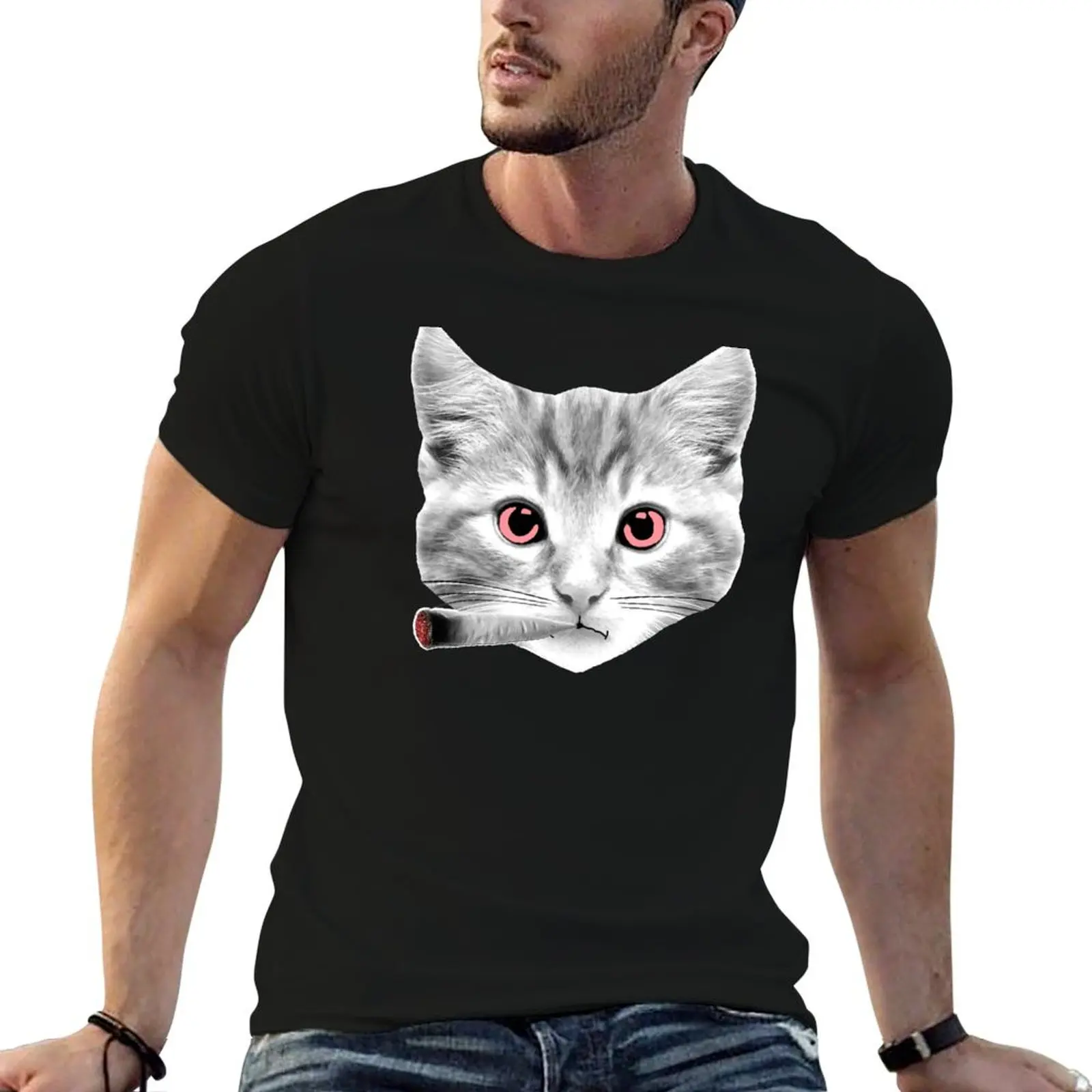 Blunt Kitty / Smoking Cat 420 Cat Smoking T-Shirt Trendy Casual Short Sleeve Shirt