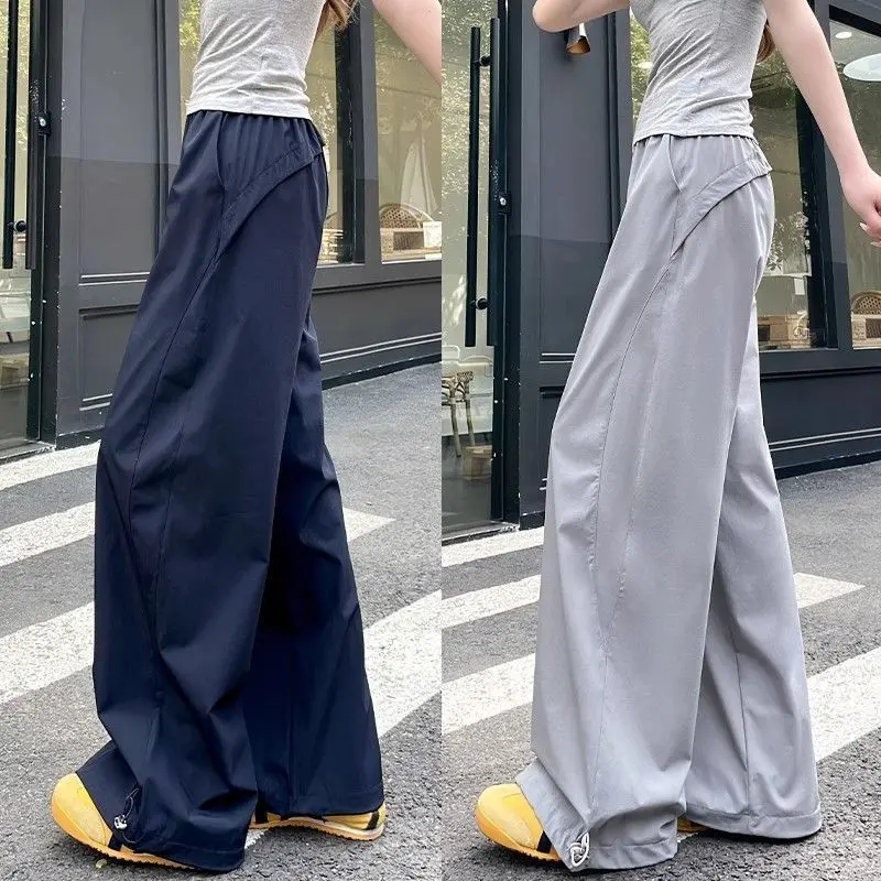 

Women's Wide Leg Pants Elastic Waist Drawstring Cuff Trousers Summer Lightweight Loose Casual Streetwear Pants