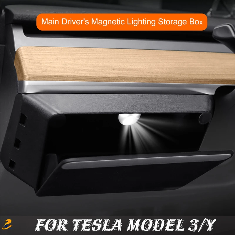 Livingfun For Tesla 2021-2023 Model 3 Model Y Main Driver's Magnetic Lighting Storage Model 3 Model Y 2023Box Accessories