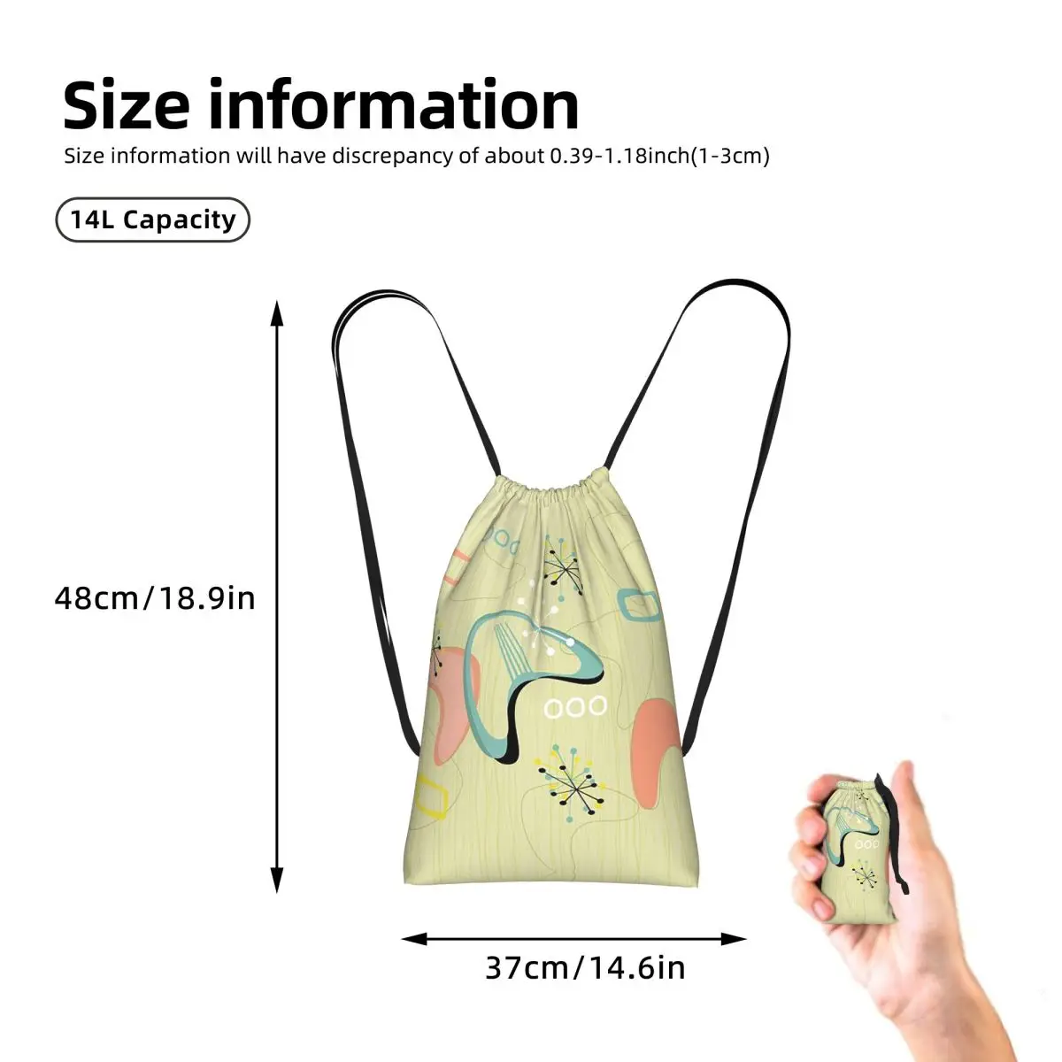 Retro Eames-Era Atomic Inspired Geometry Pattern Drawstring Backpack hiking cycling Bag Portable Travel Drawstring Bag Men Women