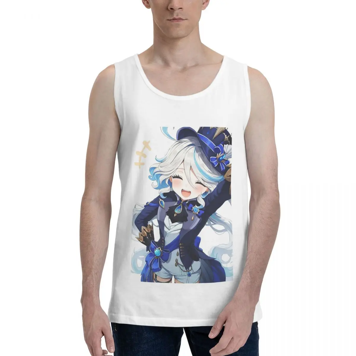 Furina Genshin Impact 100% Cotton Men's Sweatshirt Vest Sleeveless Clothing Tees Men Tank Tops T-shirt