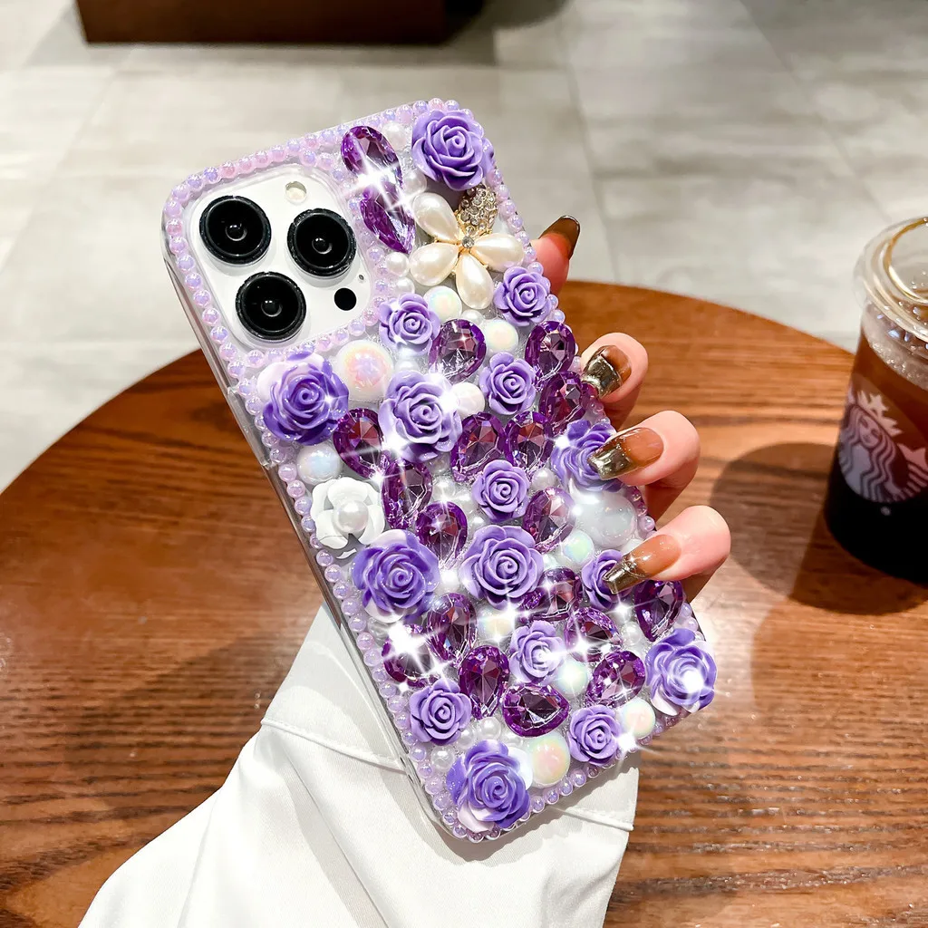 Luxury Pearl Flower 3D Diamond Phone Case for Xiaomi 14 Pro Mi 13 Ultra 12s Pro Mi11 Glitter Bling Hard Plastic Cover Shell