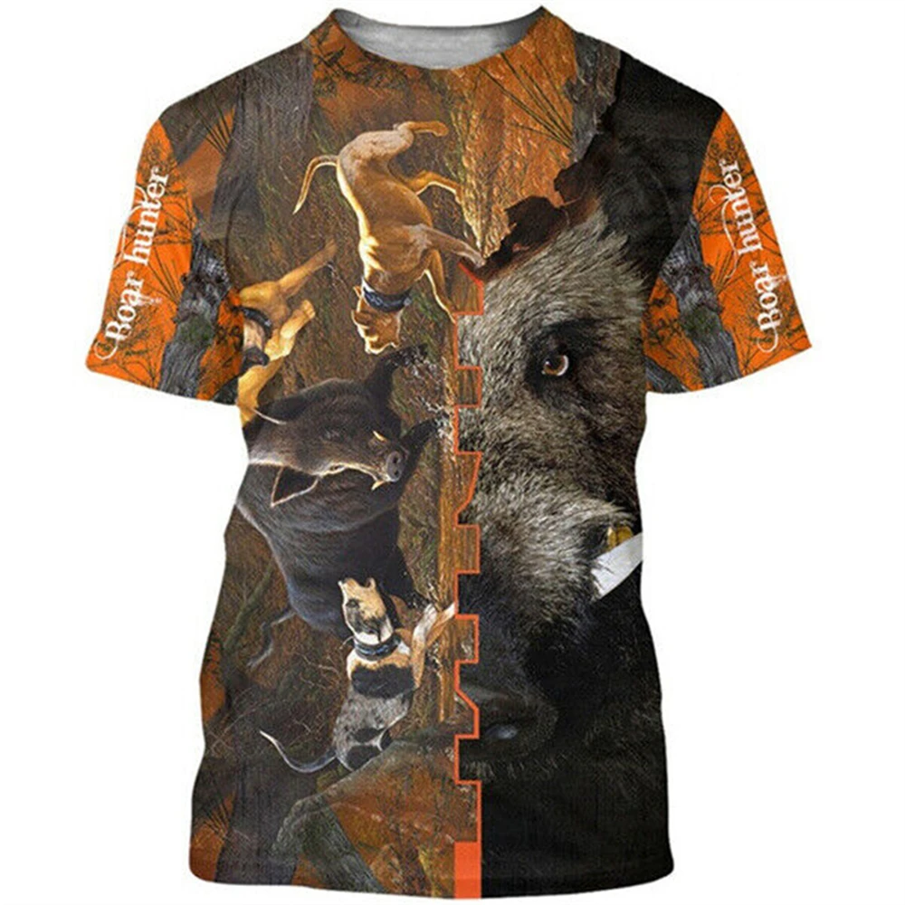 2024camo Hunting Animals Wild Boar Men T-Shirt 3D Print Short Sleeve Tee Tops Casual O Neck Streetwear T Shirts