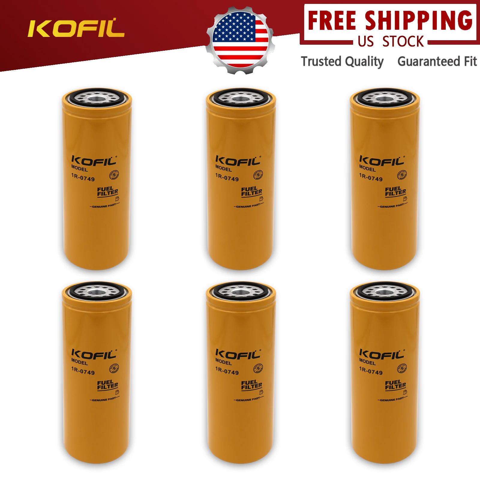 

6PCS 1R-0749 Fuel Filter, for Caterpillar C10,C12,C13,C15,C16 Engines, Replaces FF5319, BF7587, P551311, P8335, LFF2749, 33674