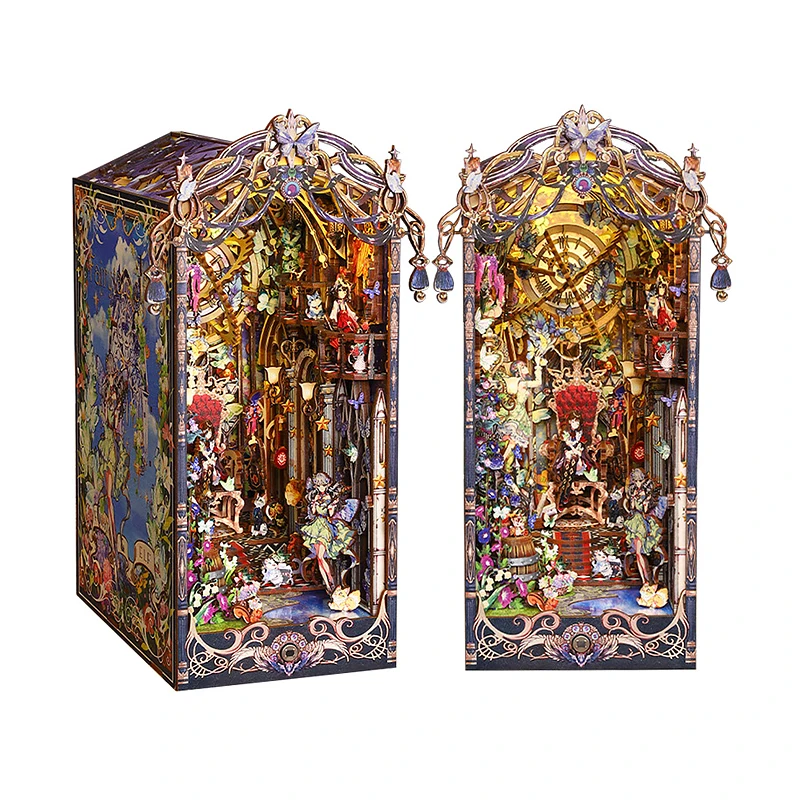 

DIY Книжный уголок 3D Пазлы Набор деревянных книжных полок Кукольный домик Книжная полка Вставка Ретро Декор Booknook со световыми игрушками для взрослых Подарки