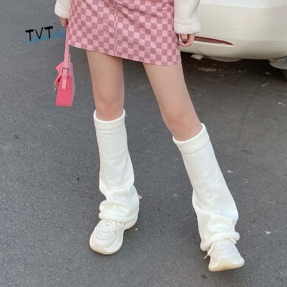 

Warm Elastic Girls Cosplay Solid Color Horn Type Socks Autumn Foot Cover Women Pile Socks Wide Leg Warmers Knitted Long Socks