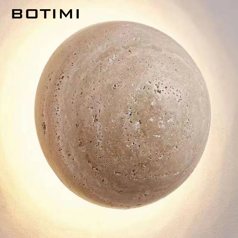 

Japanese Wabi-Sabi Style Round Yellow Travertine Wall Lamp Minimalist Retro Wall Mounted Lighting Home Deco Wall Scone