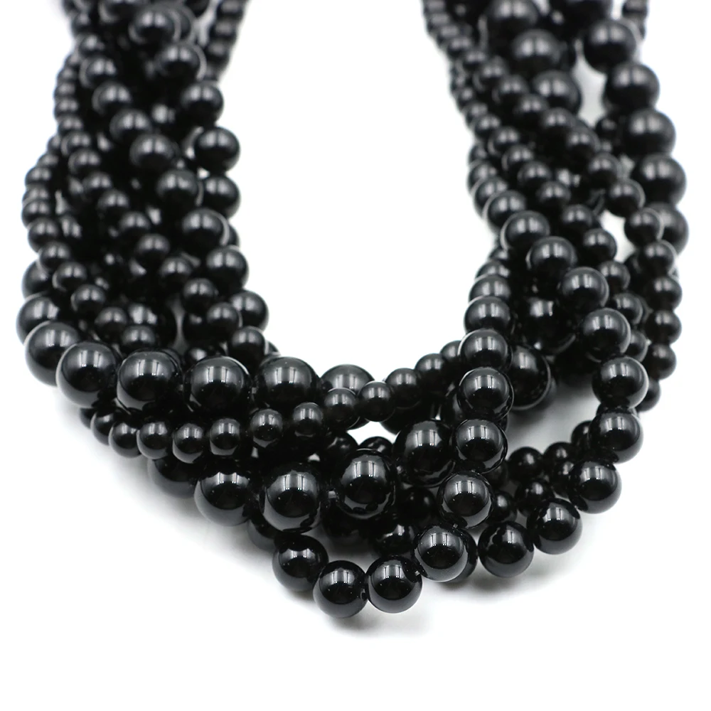 2 3 4 6 8 10 12MM 블랙 아게이트 비즈 라운드 루즈 천연석 비즈 주얼리 제작 DIY 팔찌 목걸이 귀걸이 액세서리
