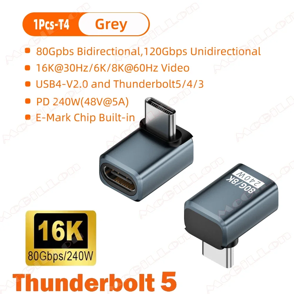USB4 V2 90-Grad-Typ-C-Winkeladapter 80 Gbit/s Thunderbolt 5 4 3 Winkeladapter 240 W USB-C-Kabelstecker 40 Gbit/s für MacBook Air