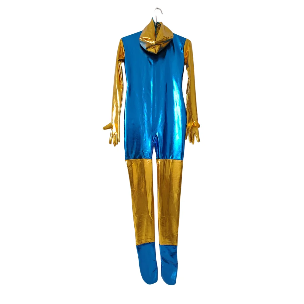 

Sexy funny patchwork color masquerade Catsuit shiny metallic party Cosplay jumpsuit spandex halloween stage performance costume