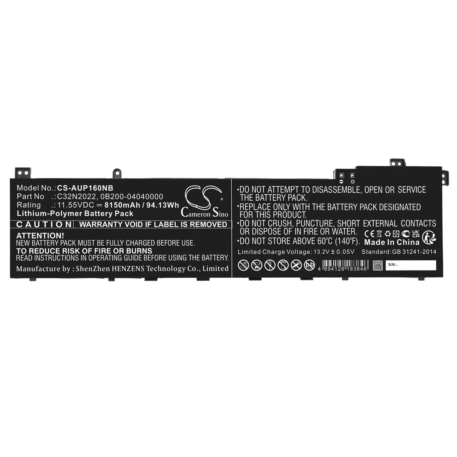 Replacement 11.55V 8150mAh Laptop Battery C32N2022 for Asus VivoBook Pro 16X OLED M7600QE-L2040T Zenbook Pro 15 OLED UM535Q