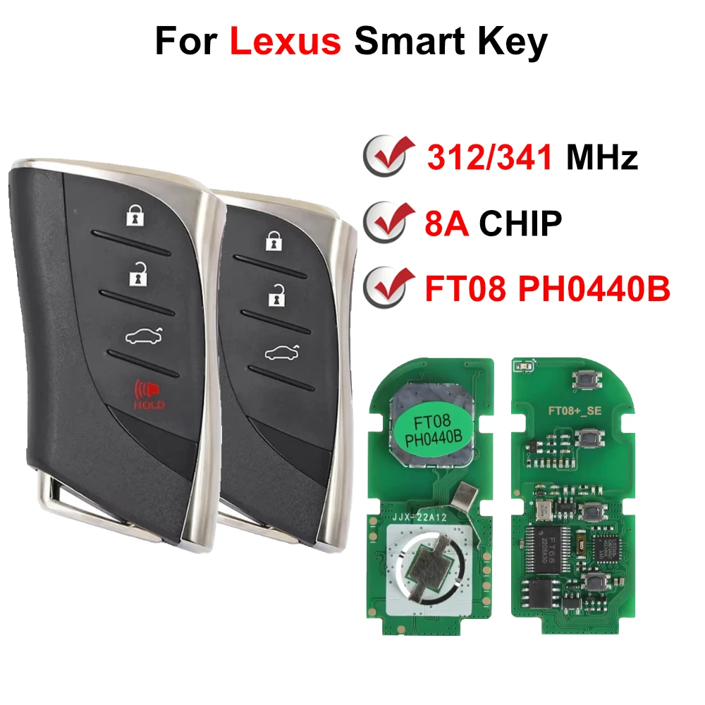 4 pcs Lonsdor FT08 PH0440B 312/314/433.58/434.42 MHz Switchable 8A Chip K518 KH100+ For Lexus Smart Key