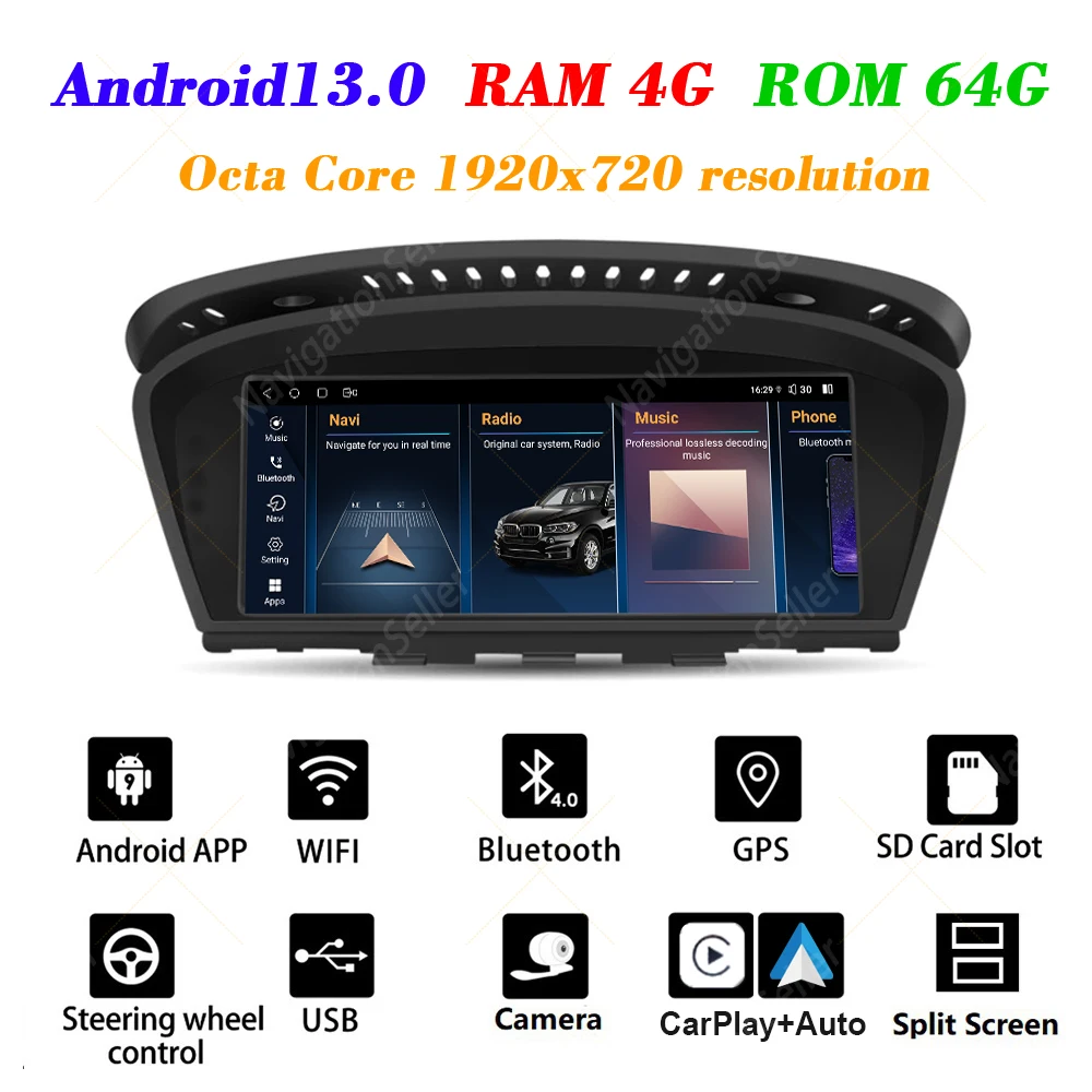 

VIGOHI 8.8" 1920*720 For BMW 5 Series E60 E61 E63 E90 Android Radio Car Multimedia Player CCC CIC Wifi Carplay 4G LTE GPS Screen