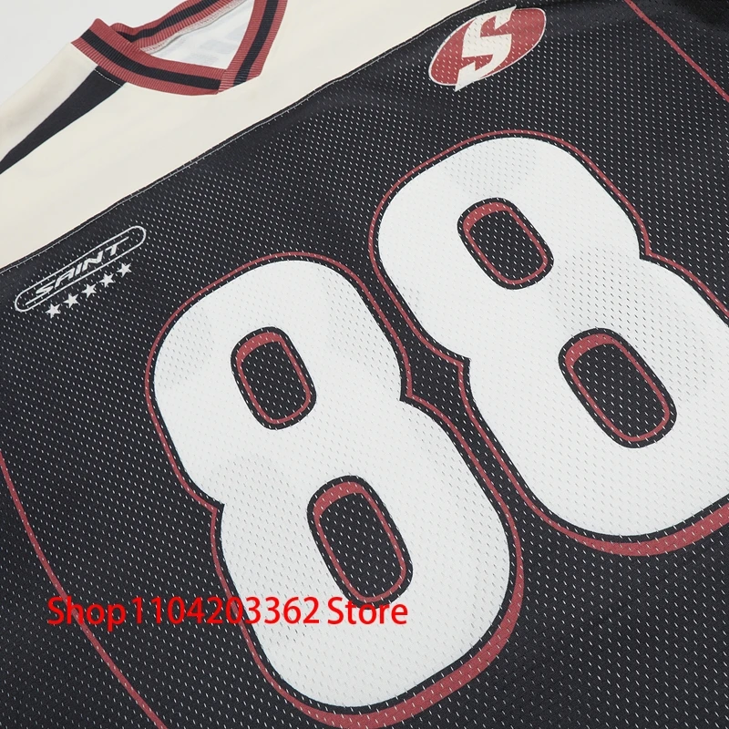 Summer New SAINT T-shirts Short Sleeve Breathable Black White Color Match Print No. 88 Football Uniform SAINT Mesh Jersey