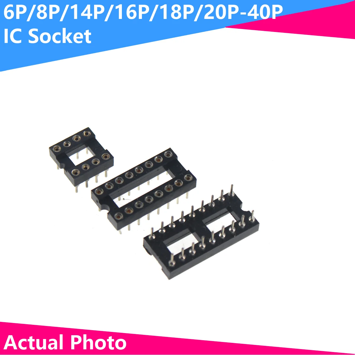 Prises IC à trou rond, DIP8, DIP14, DIP16, DIP18, DIP20, DIP28, DIP40 Broches, Connecteur PCB, Prise DIP, 6, 8, 14, 16, 18, 20, 28, 32, 2.54, 5 pièces, 10 pièces