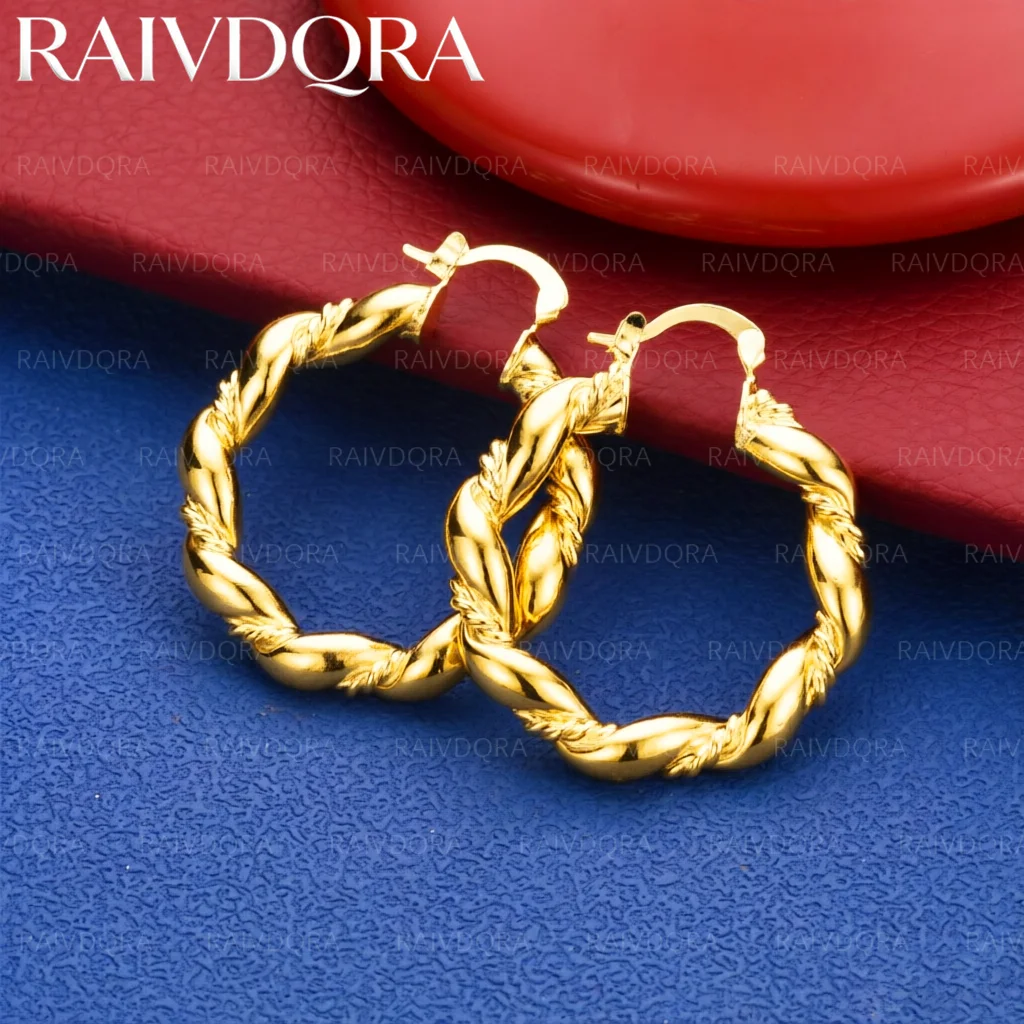 18K Gold Plated 30mm Twisting Circle Hoop Earrings for Women's Elegant Jewelry Perfect for Everyday Accessories