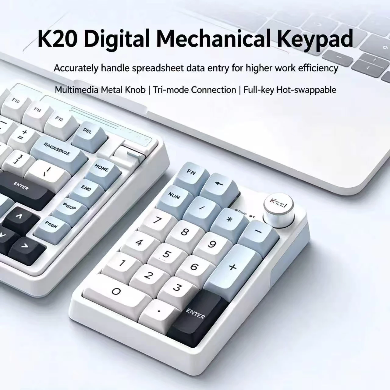 Kzzi K20 21 Keys Numeric Keypad 2.4G Bluetooth Mechanical Number Swappable Wind Rain Axis V2 Rechargeable RGB Portable Keypad