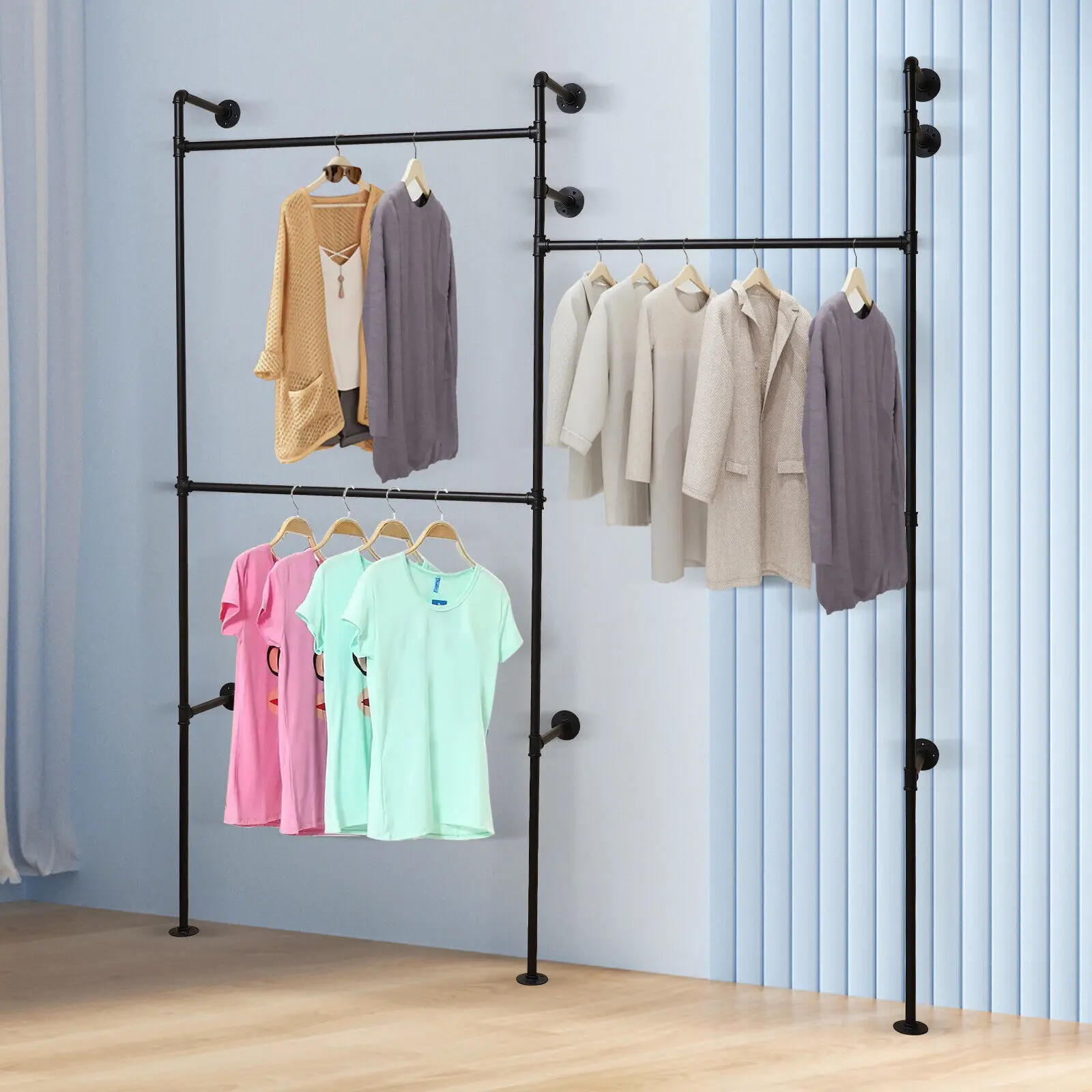 Wall Montado Pipe Industrial Vestuário Rack, vestuário Rack, encanamento roupas Rack