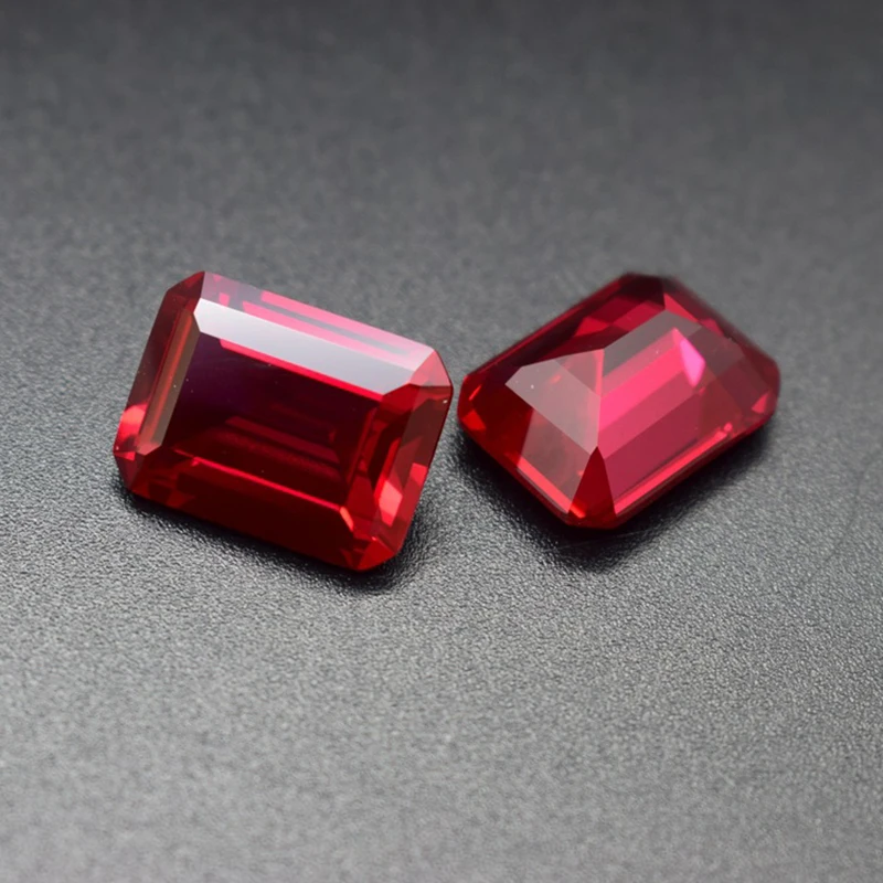 Octagonal Synthetic Ruby Loose Gemstones Emerald Cut LAB-CREATED 5# Corundum Multiple Sizes to Choose For Jewelry Making